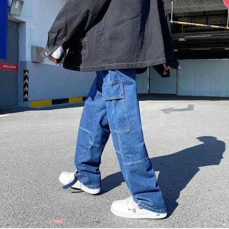 Baggy Denim Cargo Pants: Y2K Streetwear Style for Men