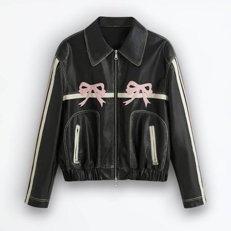 Balletcore Leather Jacket: Pink Bow Coquette for Her