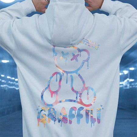 Bear Print Hooded Sweatshirt: Hip Hop Style for Casual Cool