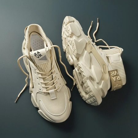 Beige Chunky High-top Men's Sneakers: Y2K Streetwear Style for