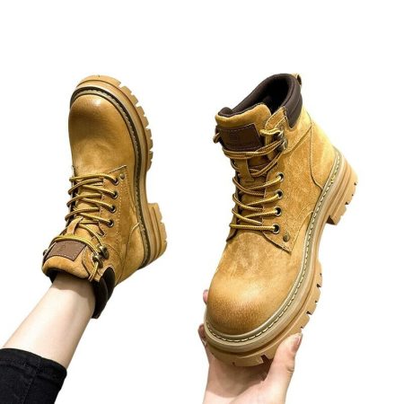 Beige Leather Retro Boots | Urban Style Statement