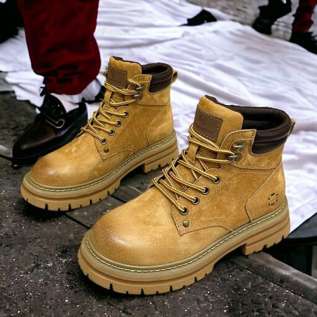 Beige Leather Retro Boots | Urban Style Statement