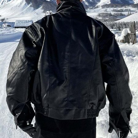 Black Oversized Leather Jacket: Urban Chic Zip-Up Style