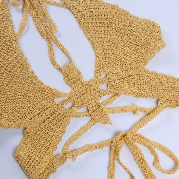Bohemian Butterfly Crochet Halter Top with Delicate Tie Strings