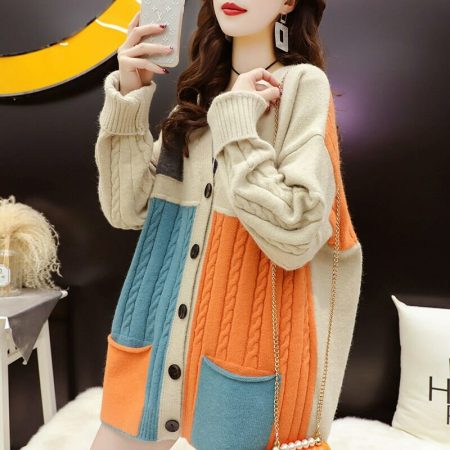 Colorful V-Neck Knit Cardigan for Women | Y2K Style Statement
