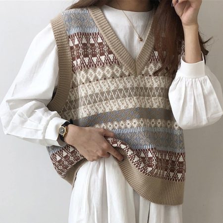 Cozy Vintage V-Neck Knit Vest for Women | Y2K Aesthetic