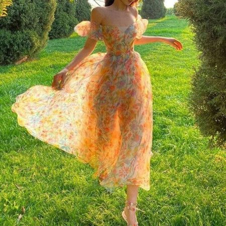 Fairy Princess Midi Dress: Floral Elegance for Trendsetters