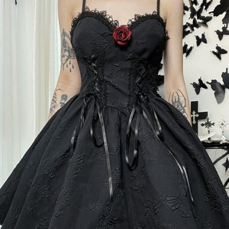 Gothic Jacquard A-line Mini Dress | Y2K Party Fashion
