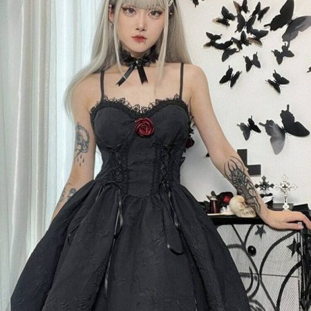 Gothic Jacquard A-line Mini Dress | Y2K Party Fashion