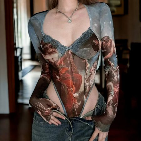 Gothic Lace Boho Bodysuit: Vintage Y2K Style with a Dark Twist