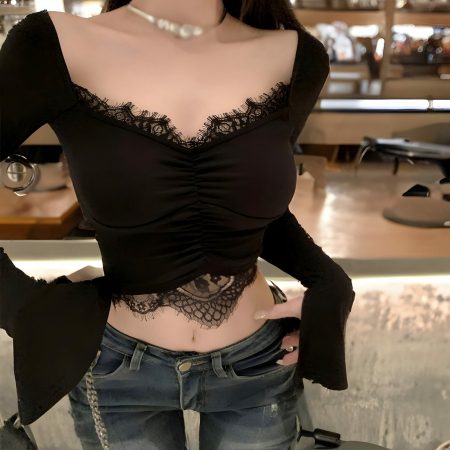 Gothic Lace Crop Top for Edgy Y2K Look