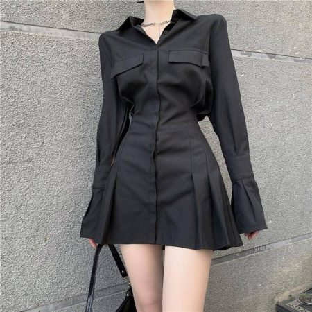 Gothic Pleated Vintage Dress with [Elegant] Long Sleeves