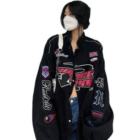 Harajuku Gothic Punk Embroidered Zip-Up Hoodie for Women - Y2K Streetwear Chic