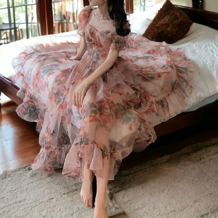 Pink Floral Chiffon Dress | Vintage Y2K Fairy Vibe [Chic]