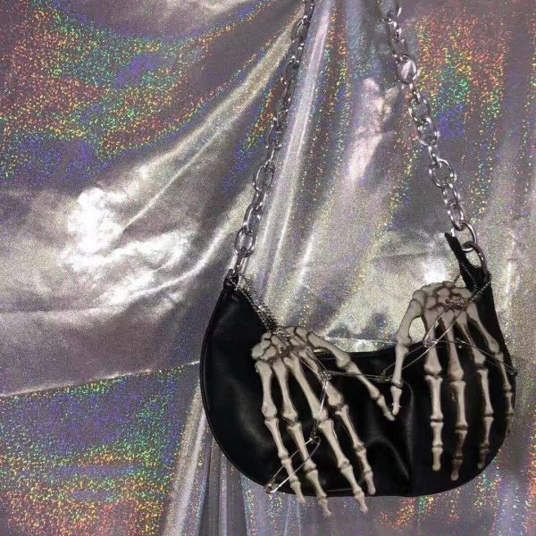 Punk Hottie Hand Bone Chain Crossbody Bag - Edgy Y2K Style