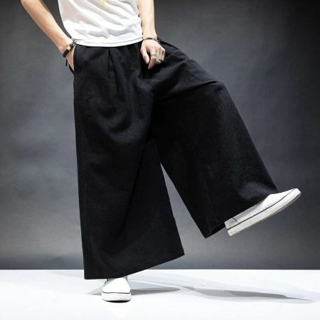 Retro Linen Wide Leg Joggers with Elastic Waist - Y2K Style
