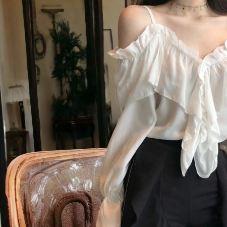 Ruffle Off Shoulder Blouse: Y2K Fairycore Chic with Lantern Sleeve