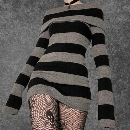 Striped Gothic Sweatdress for Edgy Street Style