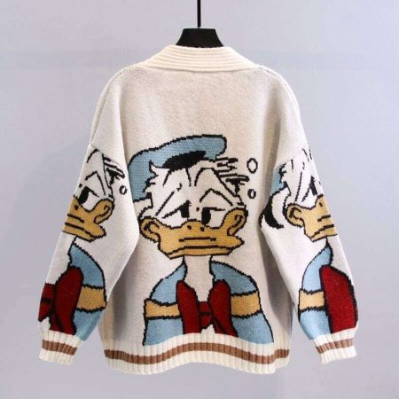 Y2K Disney Cartoon Knit Cardigan - Women's Streetwear Sweater with Donald & Mickey - Trendy Autumn/Winter Style