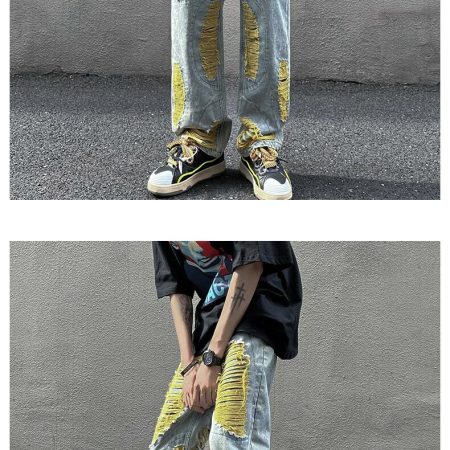 Y2K Style Denim Hip Hop Jeans for Men - Harajuku Streetwear