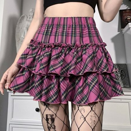 Youthful Japanese Plaid Skirt: High Waist, Slim Fit, Y2K Gothic Vibe