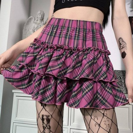 Youthful Japanese Plaid Skirt: High Waist, Slim Fit, Y2K Gothic Vibe
